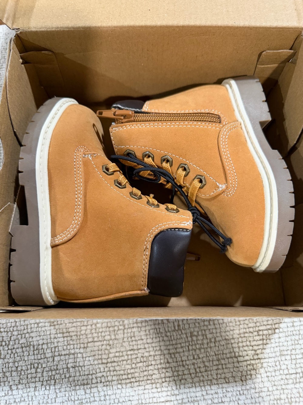 Kids Tan Suede Lace-Up Boots